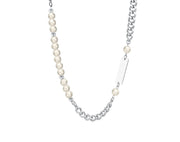 Curb Chain/Faux Pearl Necklace-streetwear-techwear