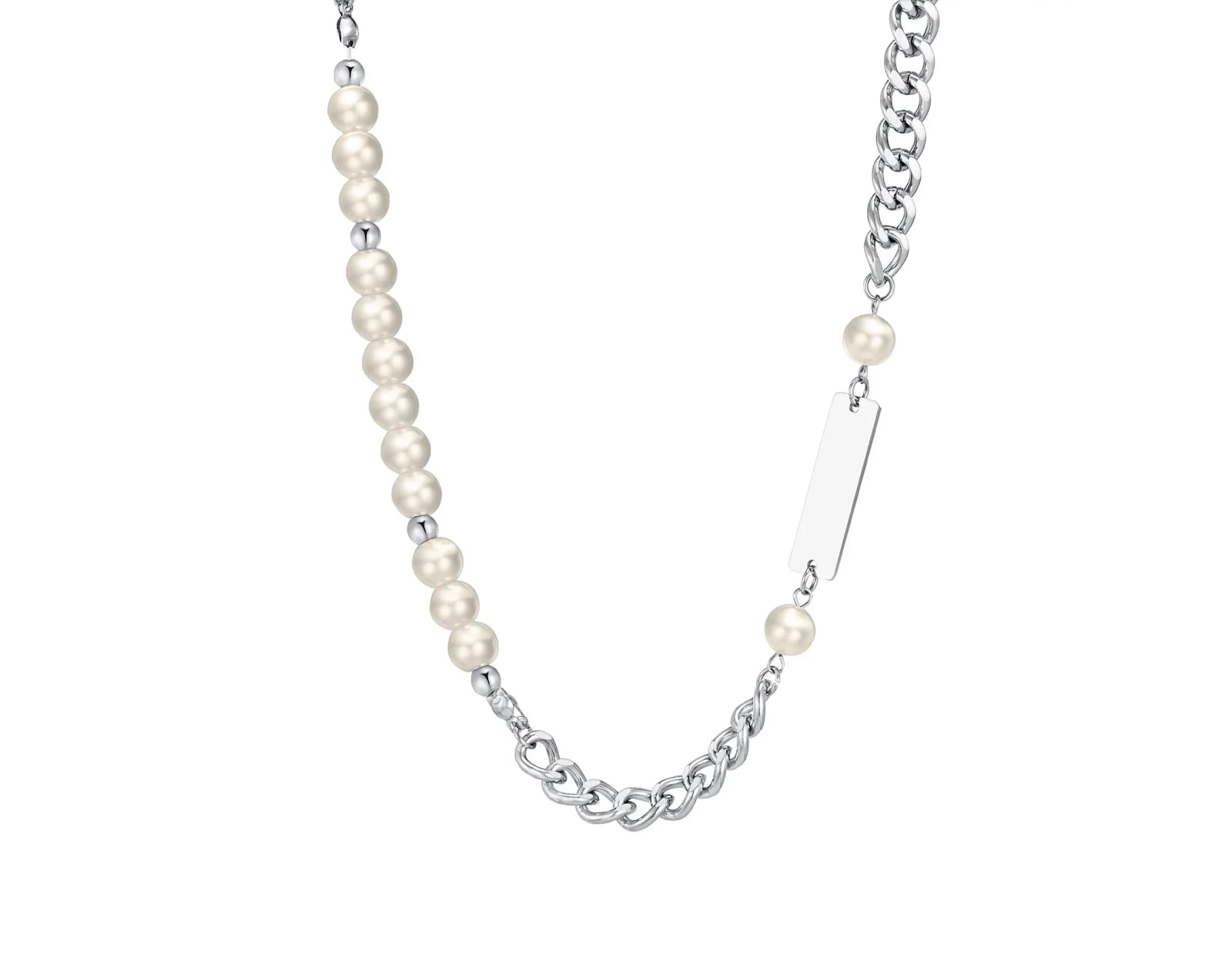 Curb Chain/Faux Pearl Necklace-streetwear-techwear