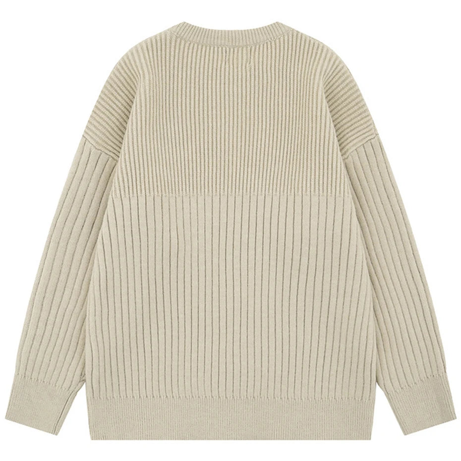 90's Style Mixed Gauge Rib Knit Sweater-streetwear-techwear