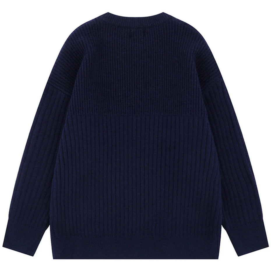 90's Style Mixed Gauge Rib Knit Sweater-streetwear-techwear