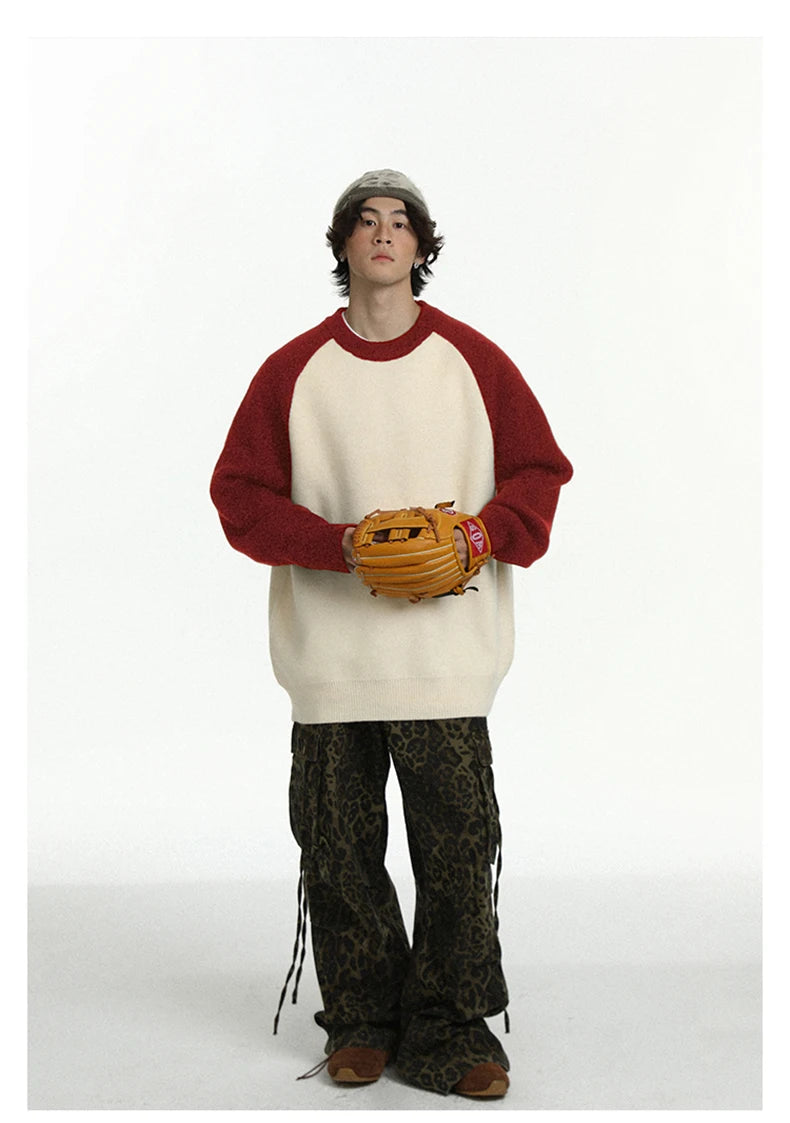 Baseball Sleeve Soft Knit Sweater-streetwear-techwear