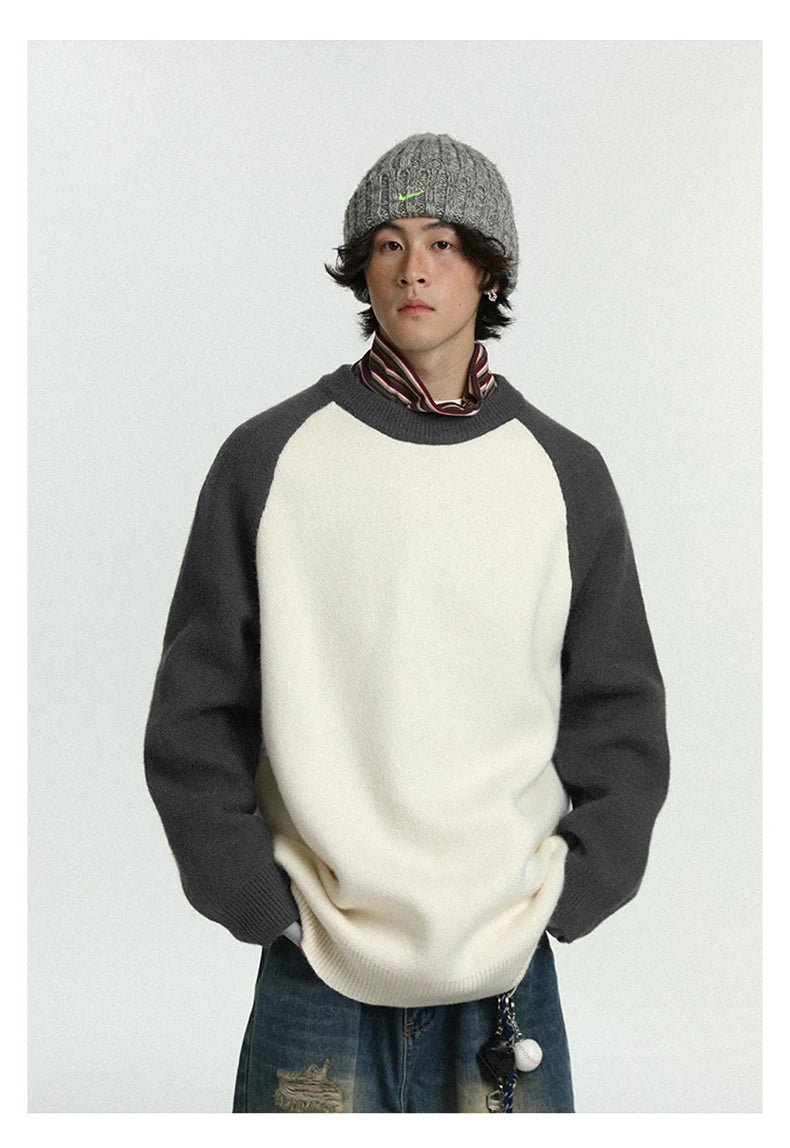 Baseball Sleeve Soft Knit Sweater-streetwear-techwear