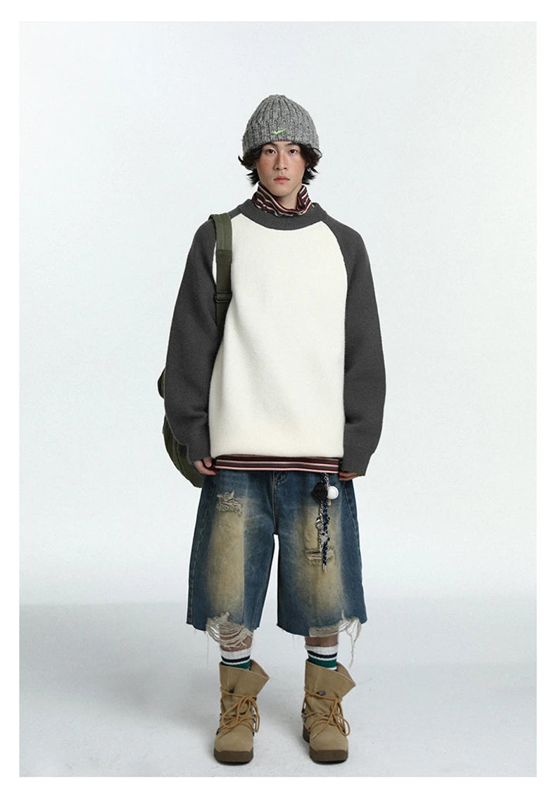 Baseball Sleeve Soft Knit Sweater-streetwear-techwear