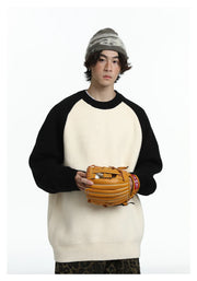 Baseball Sleeve Soft Knit Sweater-streetwear-techwear