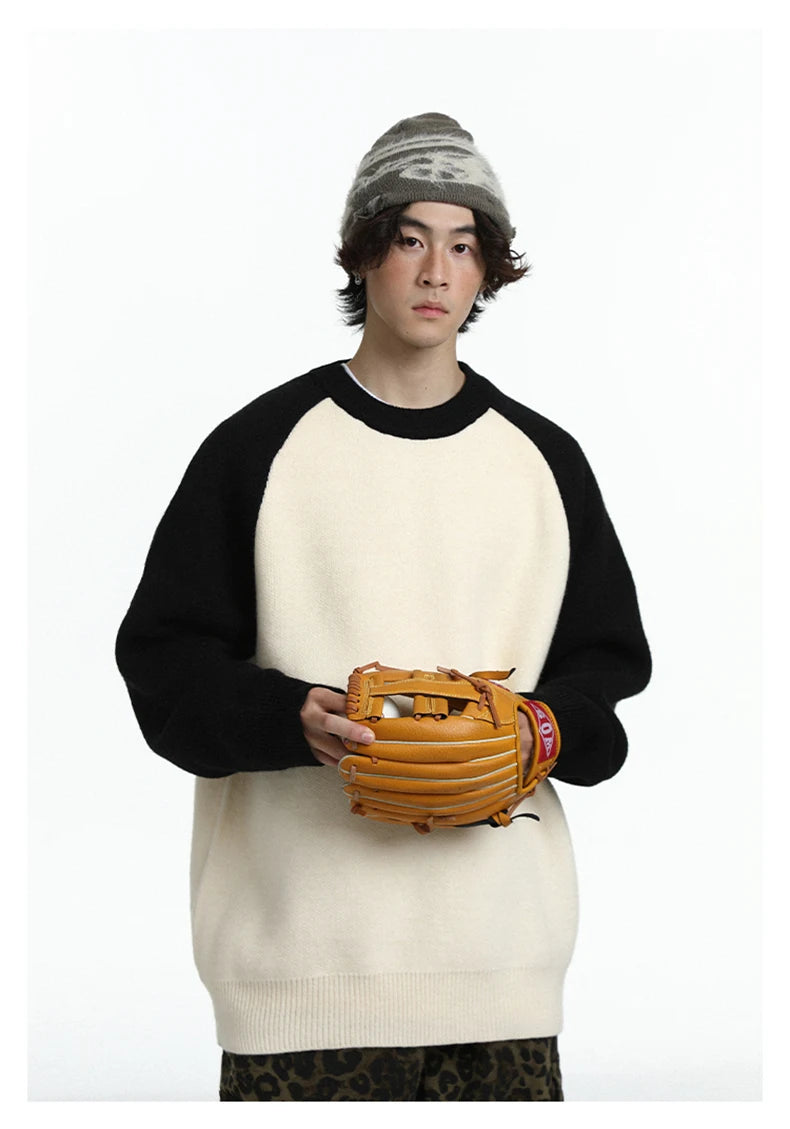 Baseball Sleeve Soft Knit Sweater-streetwear-techwear