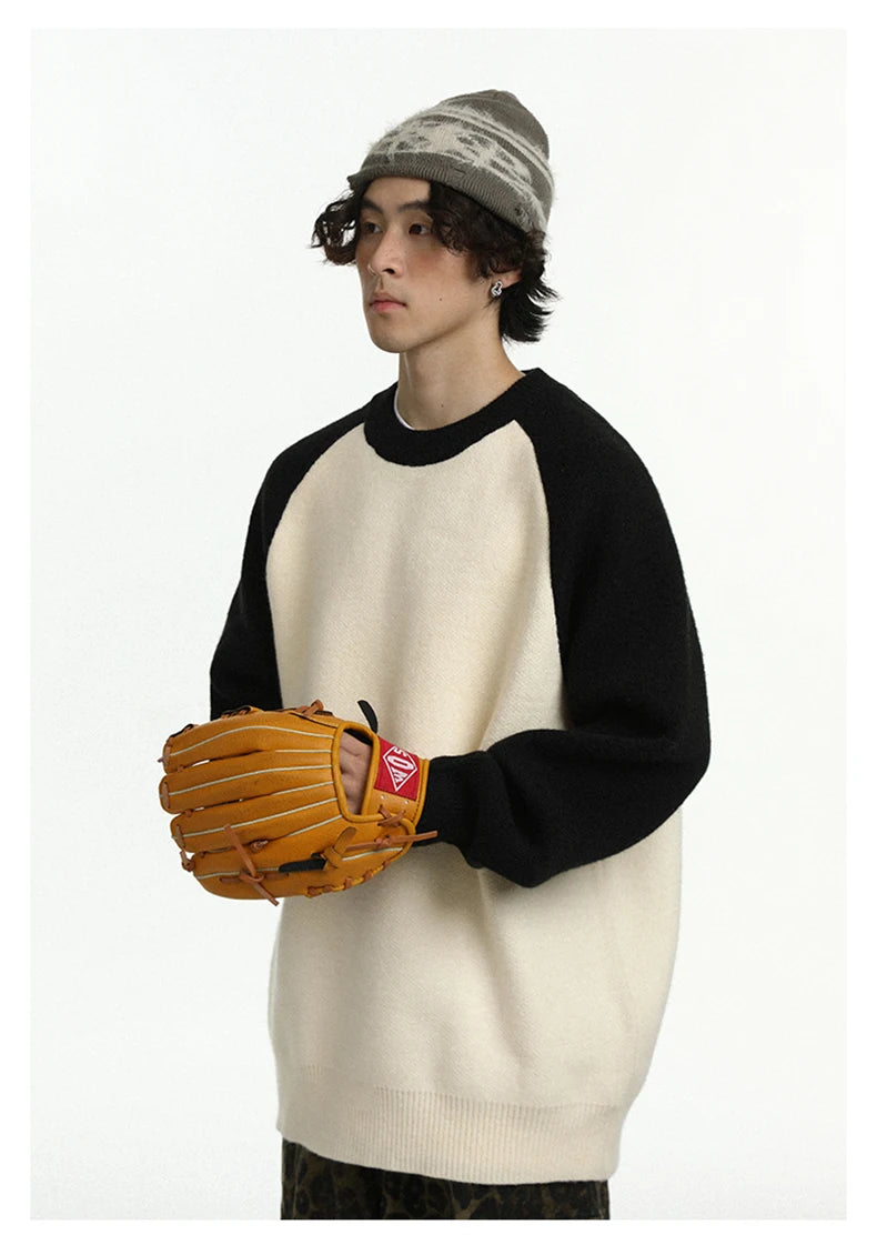 Baseball Sleeve Soft Knit Sweater-streetwear-techwear