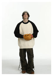 Baseball Sleeve Soft Knit Sweater-streetwear-techwear