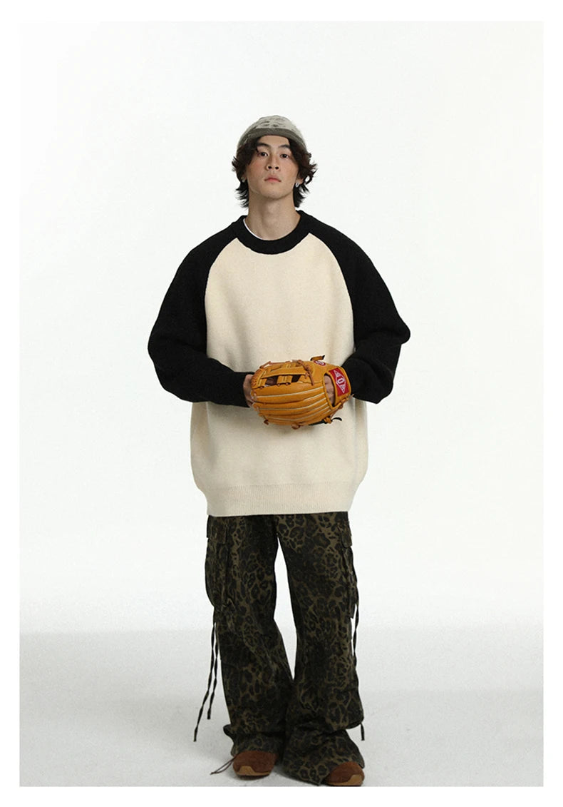 Baseball Sleeve Soft Knit Sweater-streetwear-techwear