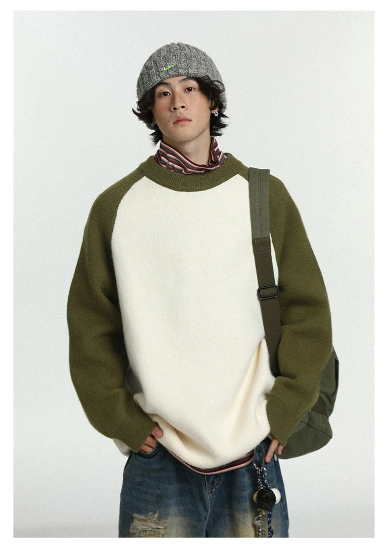 Baseball Sleeve Soft Knit Sweater-streetwear-techwear