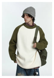 Baseball Sleeve Soft Knit Sweater-streetwear-techwear