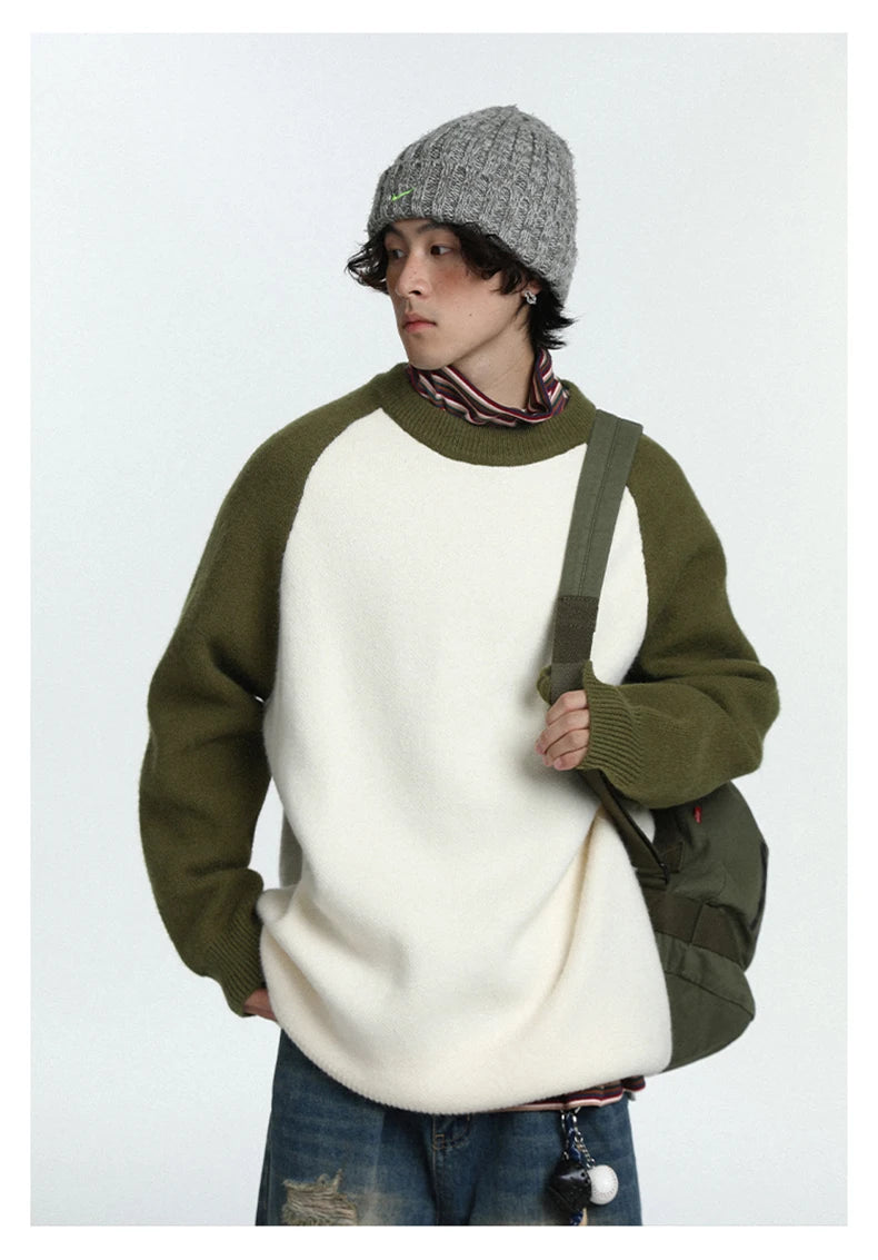 Baseball Sleeve Soft Knit Sweater-streetwear-techwear