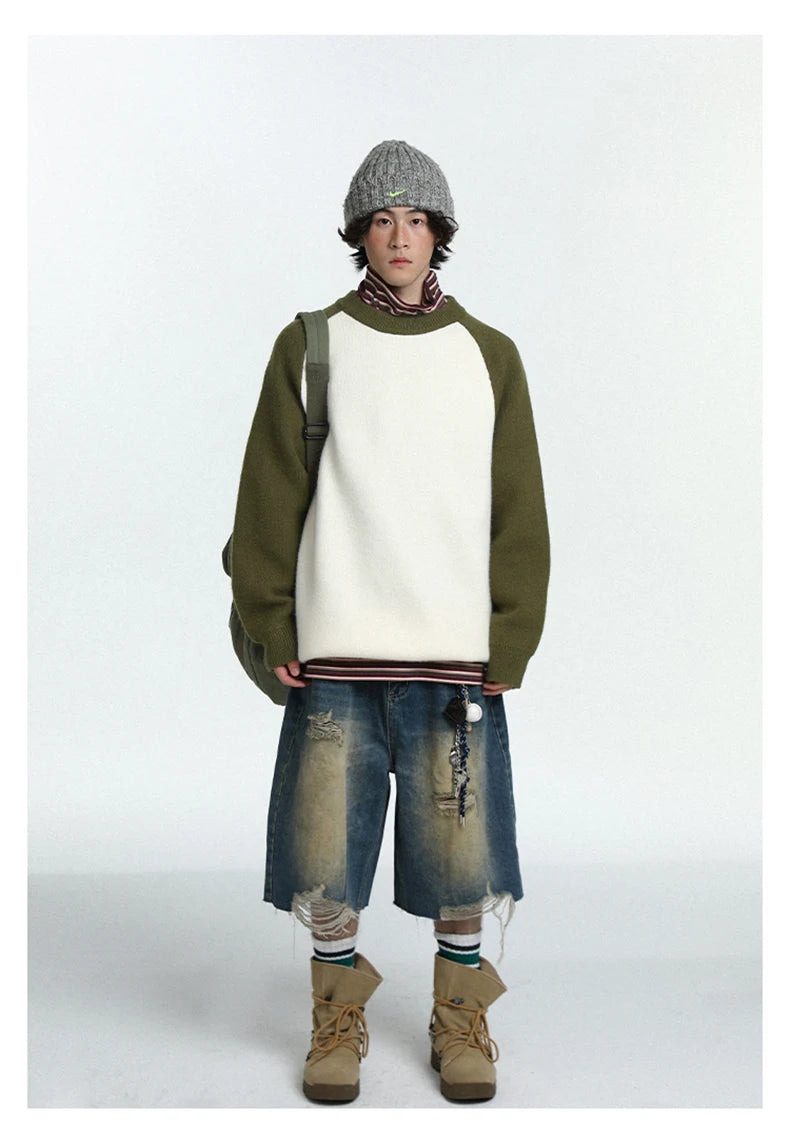 Baseball Sleeve Soft Knit Sweater-streetwear-techwear