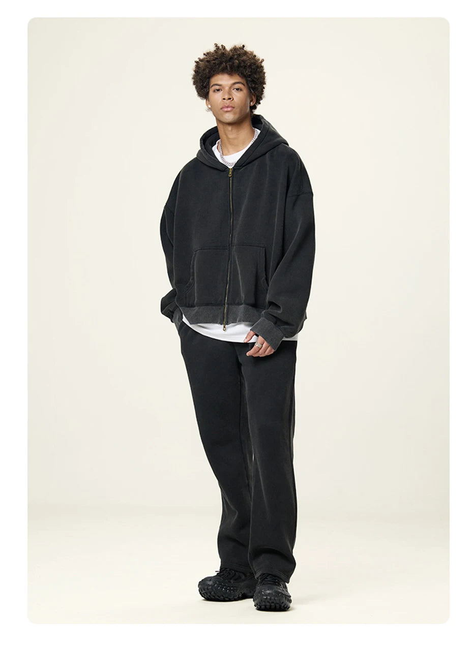 Boxy Crop Washed Zip-Up Hoodie-streetwear-techwear