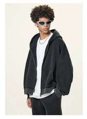 Boxy Crop Washed Zip-Up Hoodie-streetwear-techwear