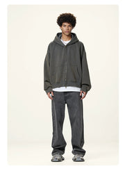 Boxy Crop Washed Zip-Up Hoodie-streetwear-techwear