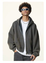 Boxy Crop Washed Zip-Up Hoodie-streetwear-techwear
