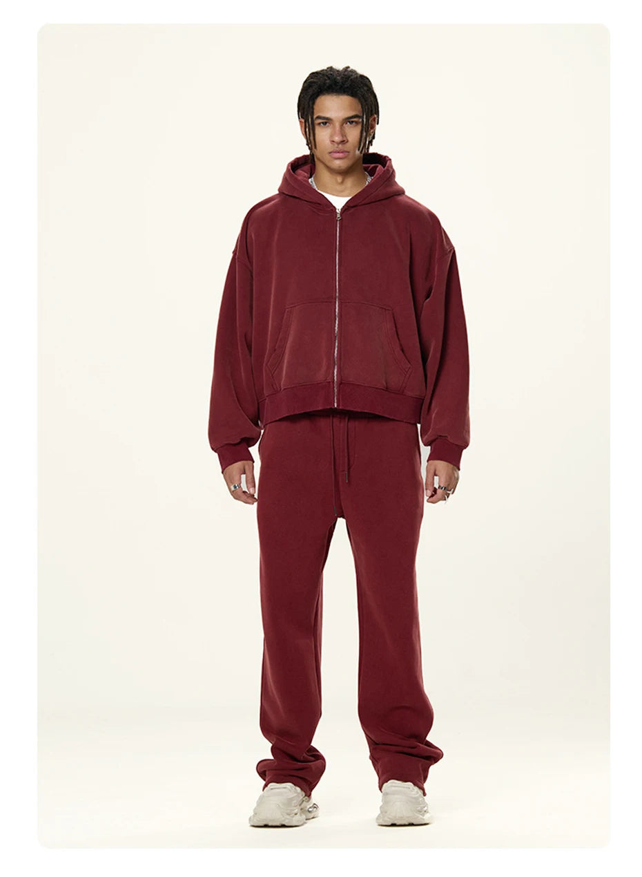 Boxy Crop Washed Zip-Up Hoodie-streetwear-techwear