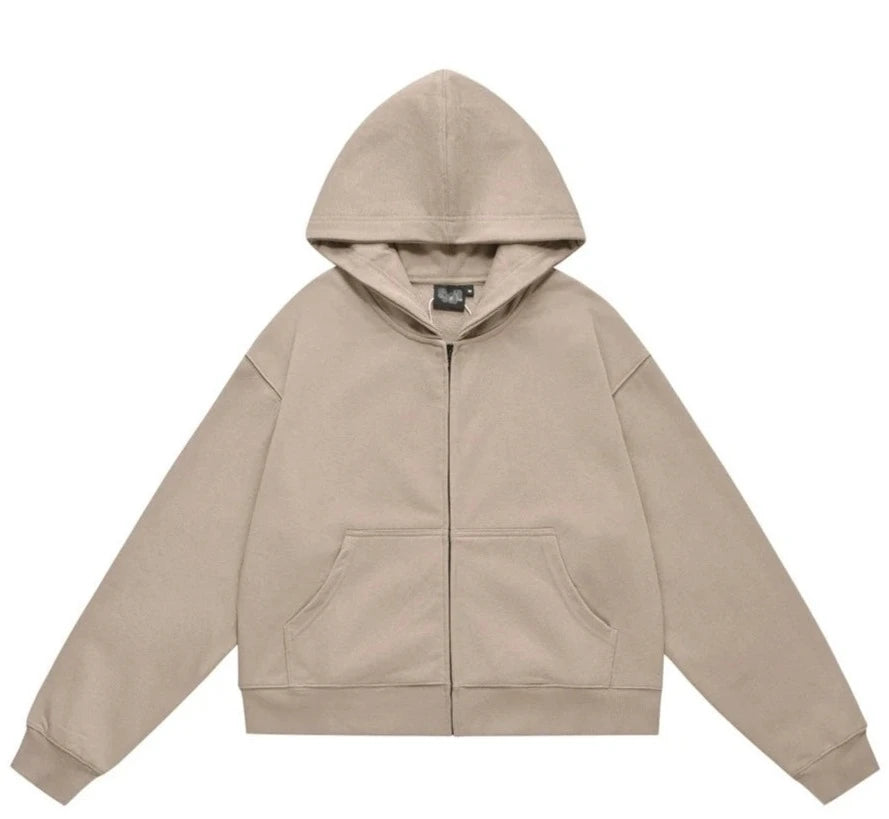 Essential Boxy Zip up Hoodie Khaki L