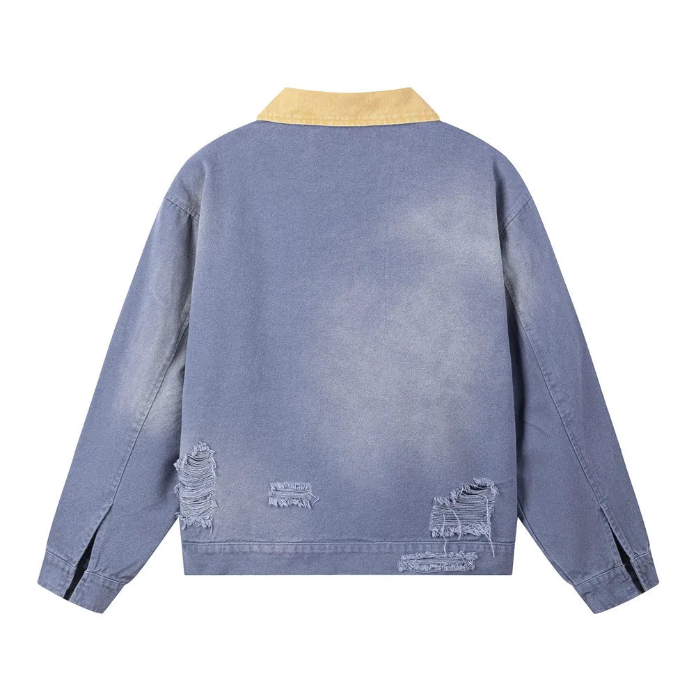 Color Block Distressed Workwear Jacket-streetwear-techwear