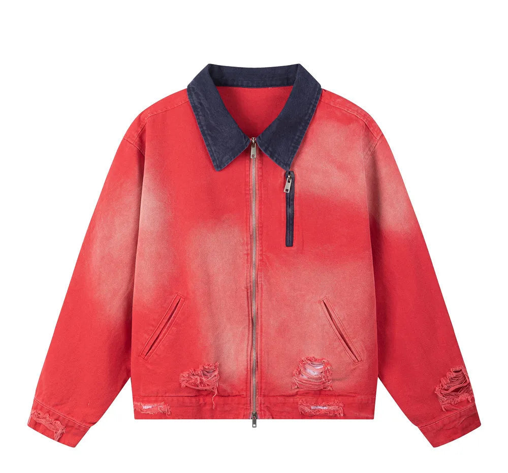 Color Block Distressed Workwear Jacket-streetwear-techwear
