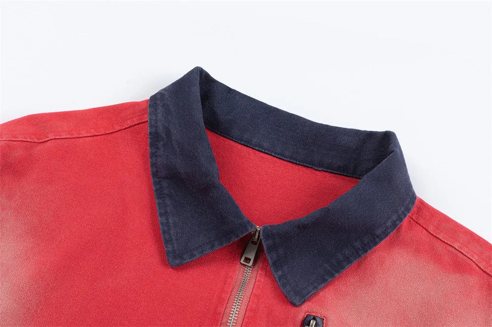 Color Block Distressed Workwear Jacket-streetwear-techwear