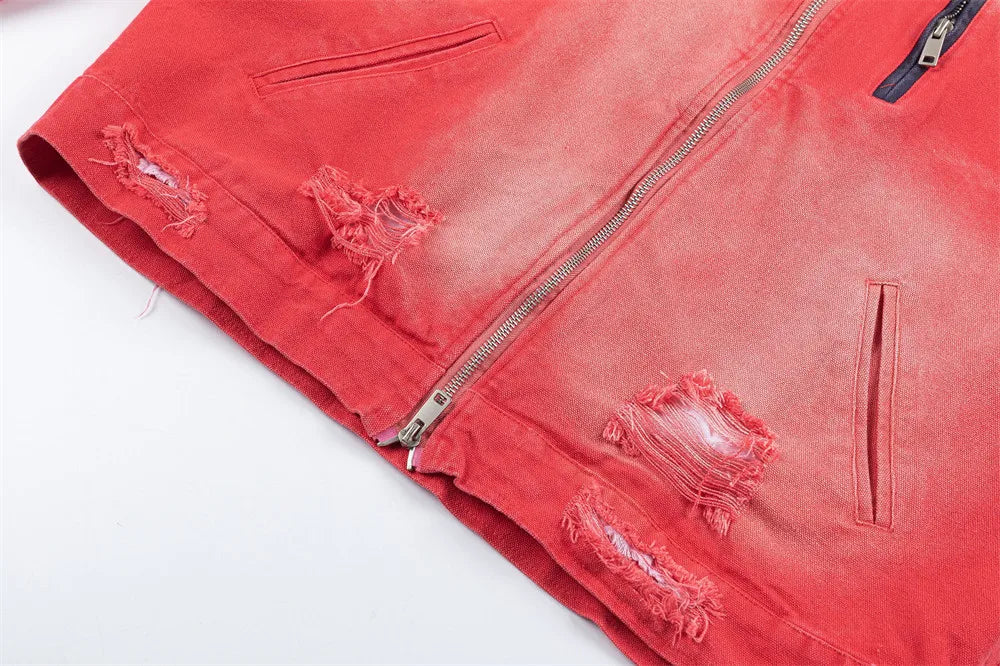 Color Block Distressed Workwear Jacket-streetwear-techwear