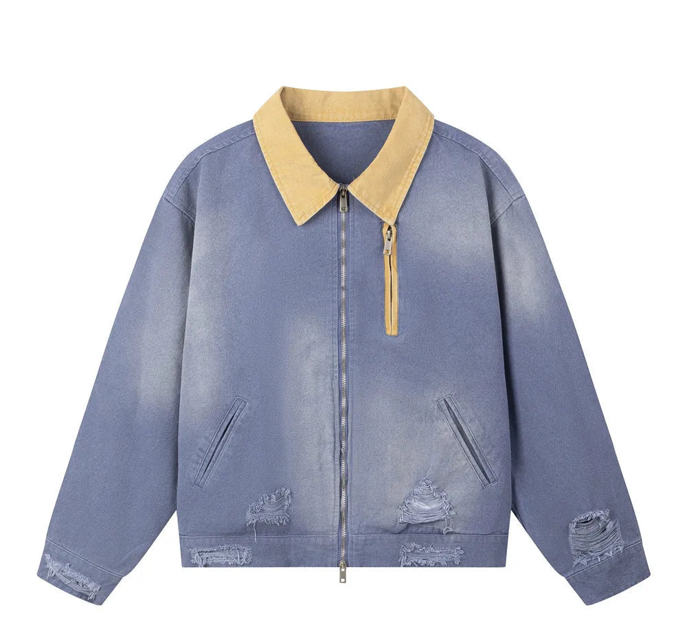 Color Block Distressed Workwear Jacket-streetwear-techwear