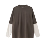 Contrast Mock Double Layer Long Sleeve T-Shirt-streetwear-techwear