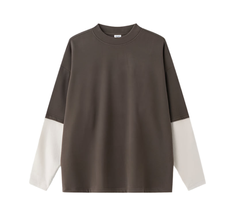 Contrast Mock Double Layer Long Sleeve T-Shirt-streetwear-techwear