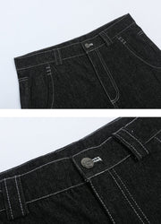 Contrast Stitch Denim Bermuda Shorts-streetwear-techwear