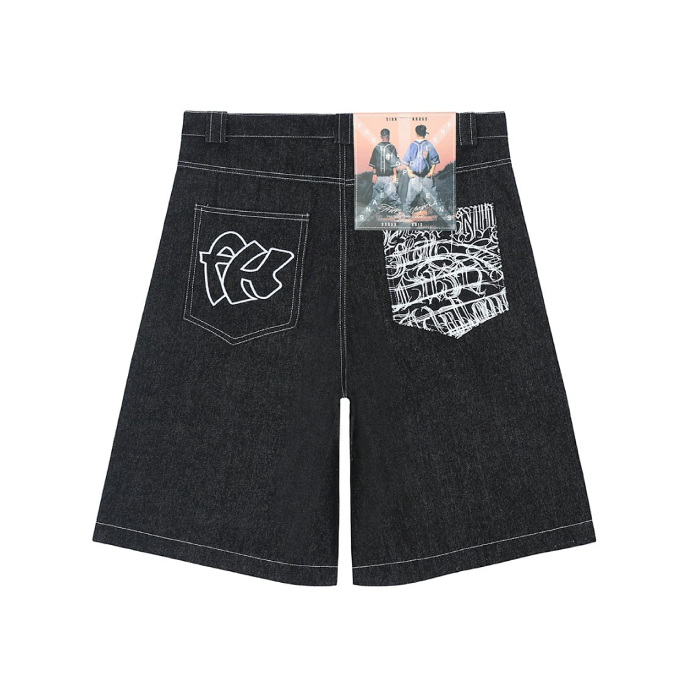 Embroidered Contrast Stitch Denim Bermuda Shorts Streetwear at Before the High Street