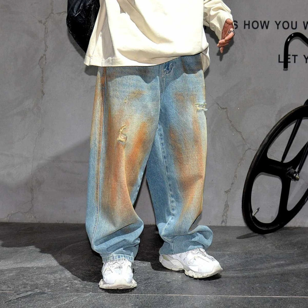 Copper Dust Baggy Denim Jeans-streetwear-techwear