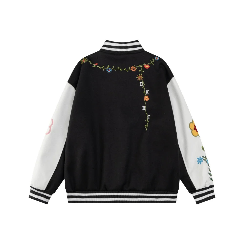 DARK HARVEST Floral Embroidered Varsity Jacket-streetwear-techwear