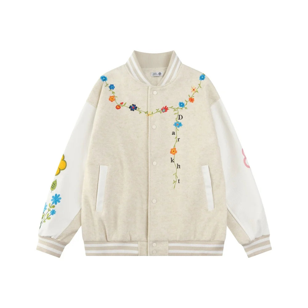 DARK HARVEST Floral Embroidered Varsity Jacket-streetwear-techwear