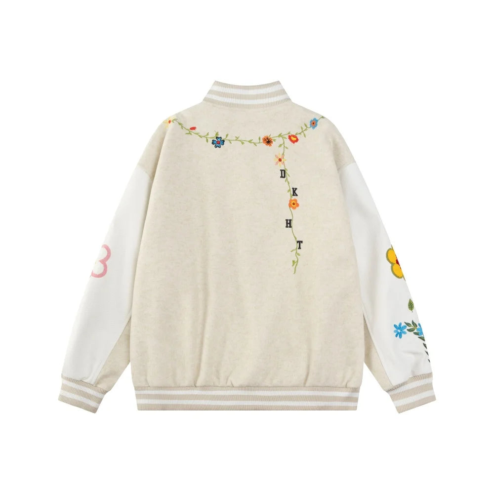 DARK HARVEST Floral Embroidered Varsity Jacket-streetwear-techwear