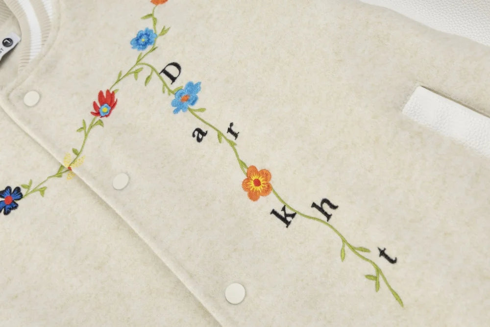 DARK HARVEST Floral Embroidered Varsity Jacket-streetwear-techwear