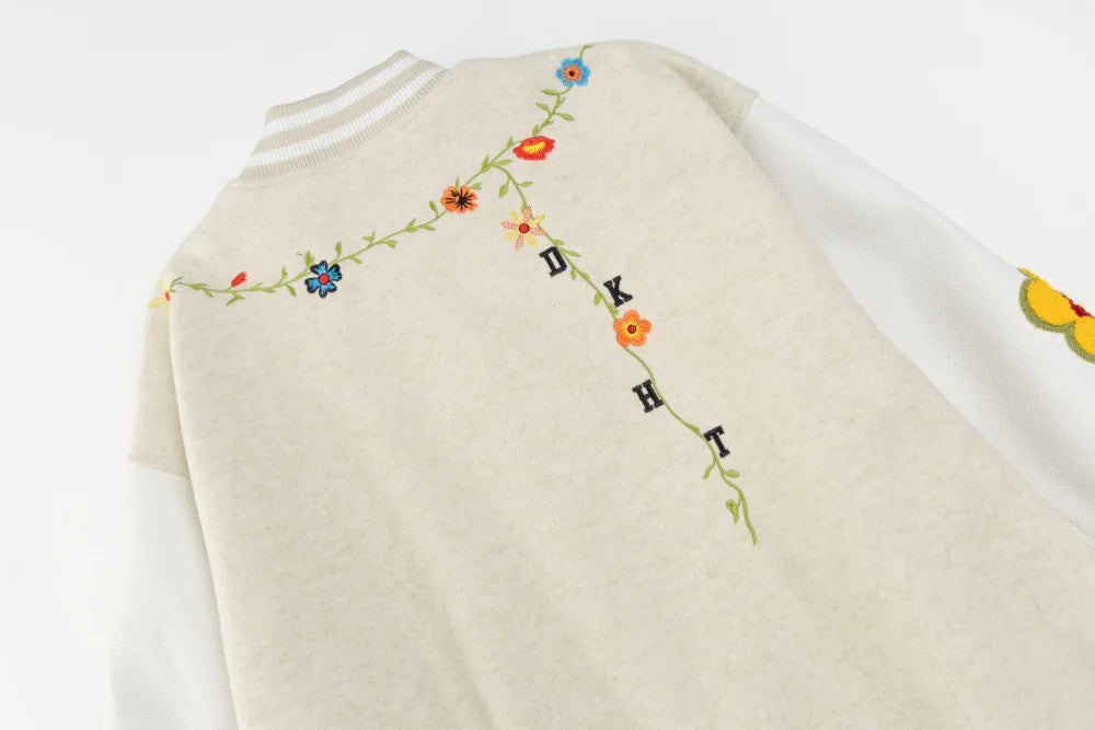 DARK HARVEST Floral Embroidered Varsity Jacket-streetwear-techwear