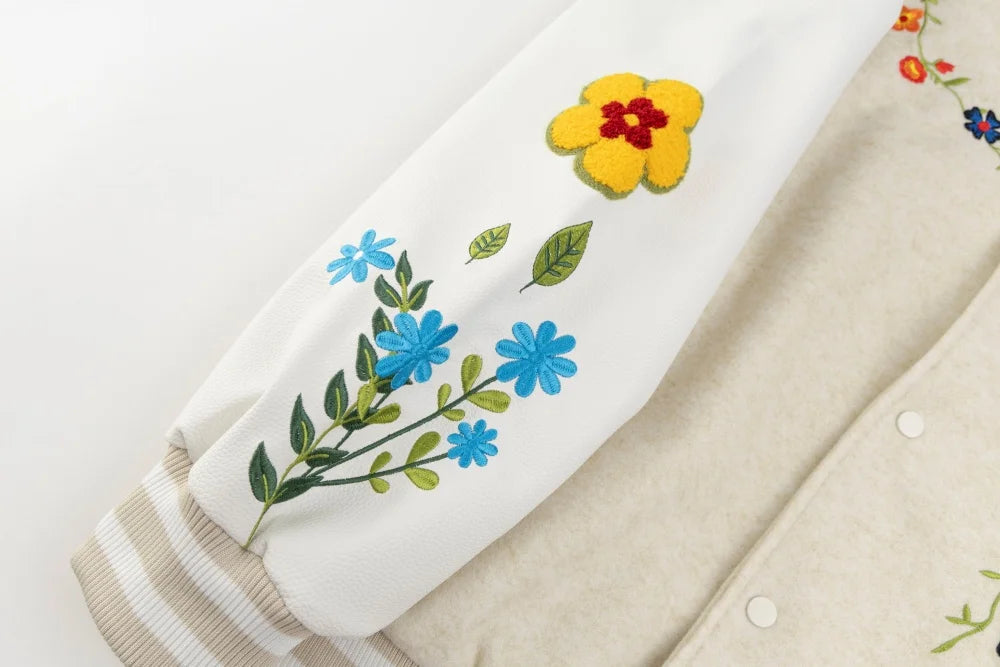 DARK HARVEST Floral Embroidered Varsity Jacket-streetwear-techwear