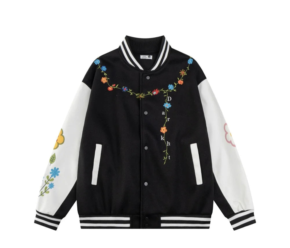DARK HARVEST Floral Embroidered Varsity Jacket-streetwear-techwear