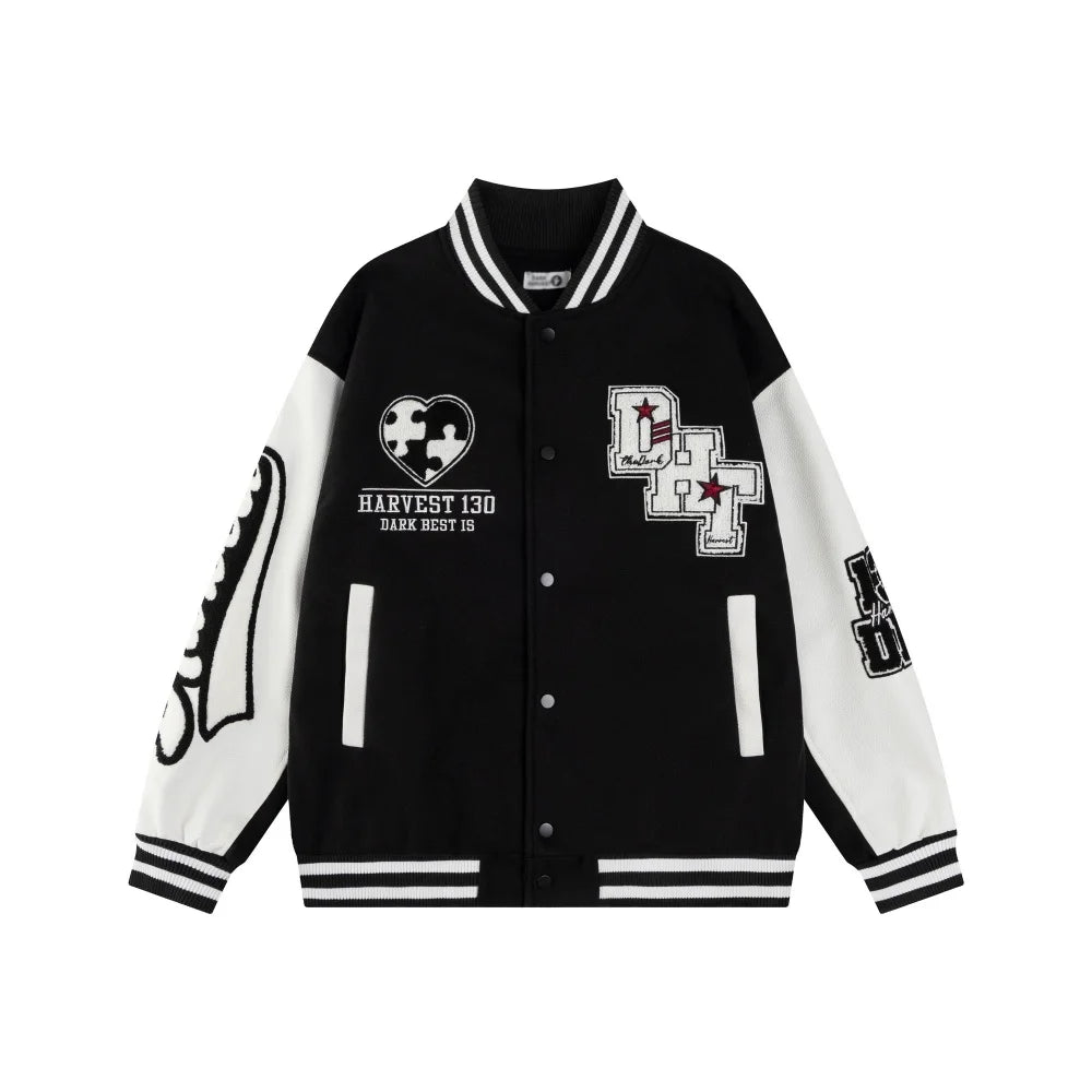 DARK HARVEST 'Puzzle Heart' Varsity Jacket-streetwear-techwear