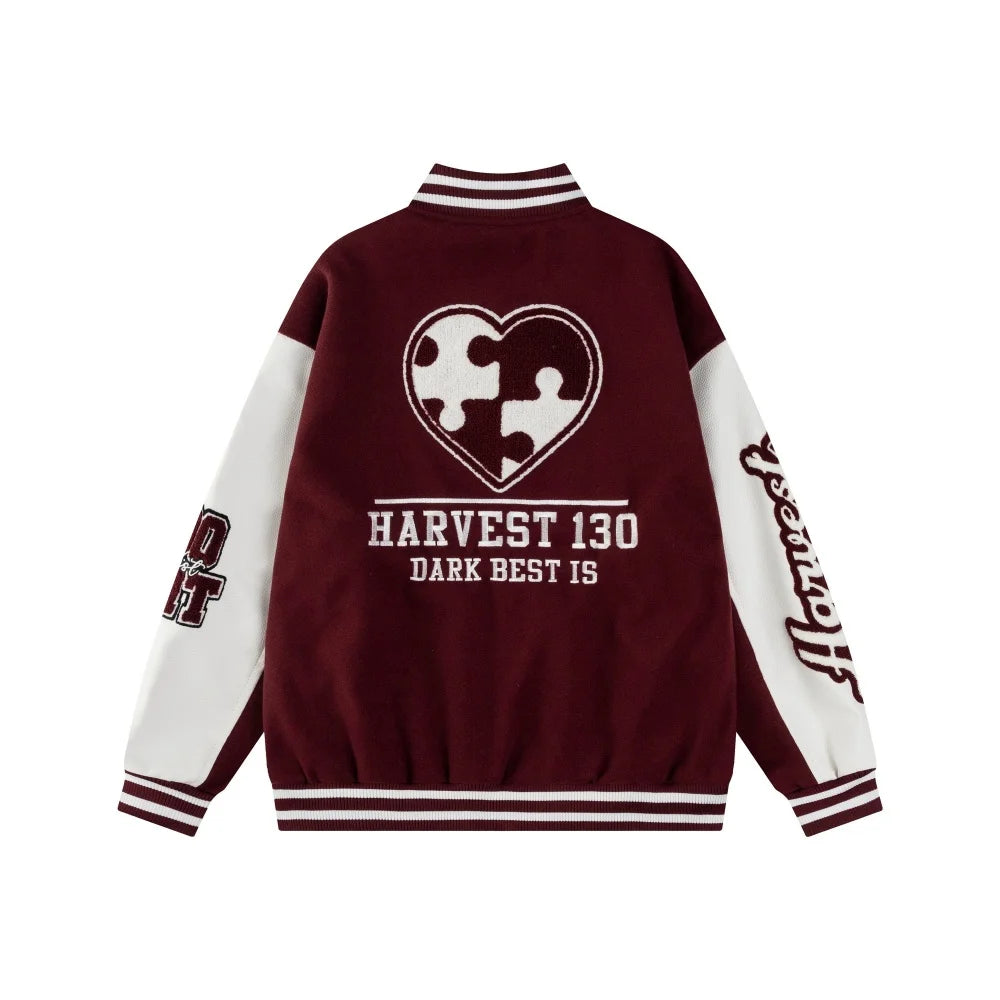 DARK HARVEST 'Puzzle Heart' Varsity Jacket-streetwear-techwear
