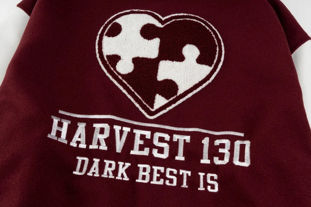 DARK HARVEST 'Puzzle Heart' Varsity Jacket-streetwear-techwear