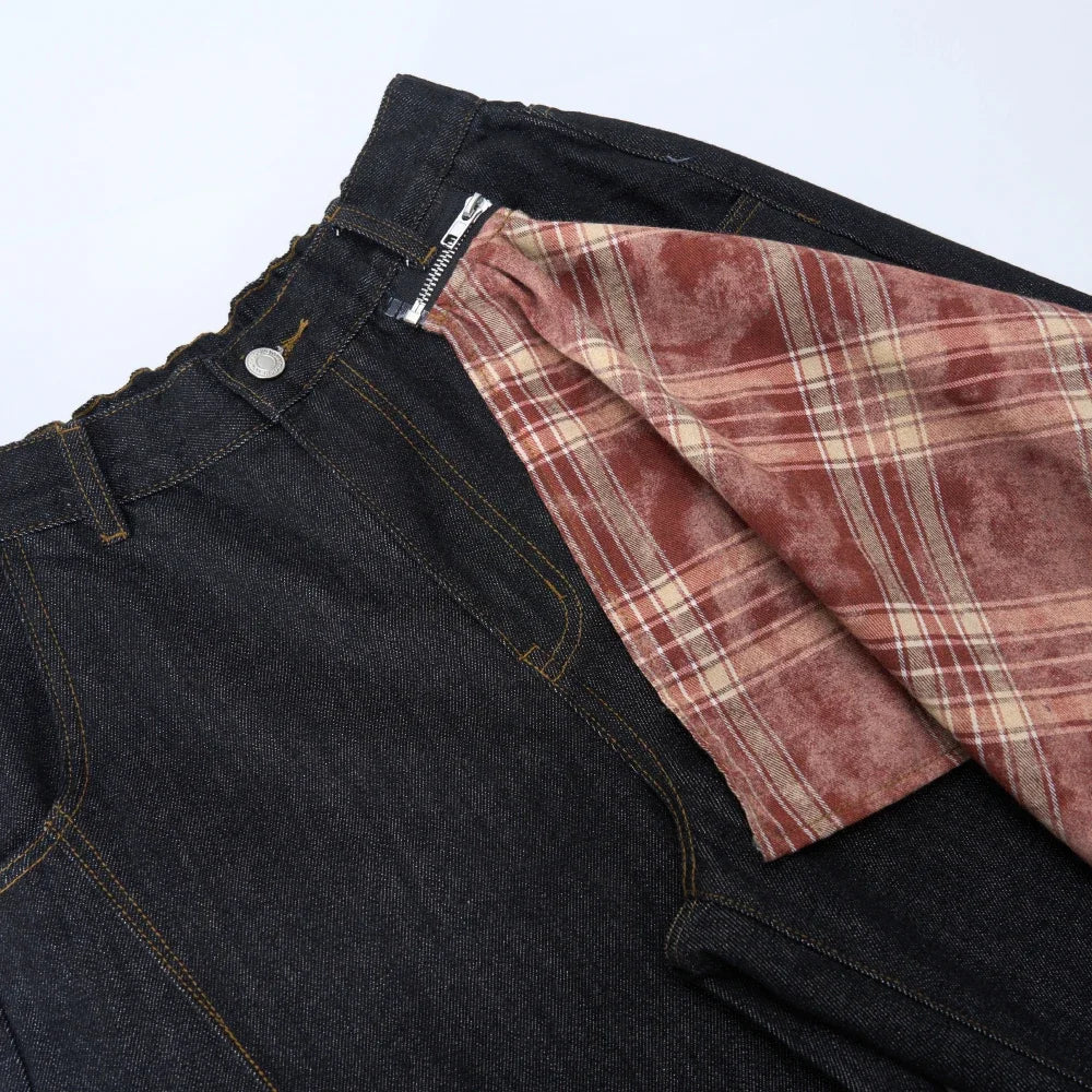 Dark Wash Balloon Jeans with Plaid Bandana-streetwear-techwear