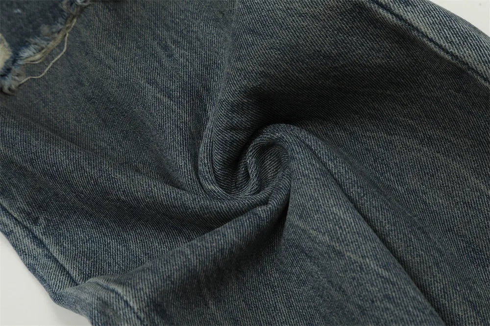 Double Layer Destructed Denim Jeans-streetwear-techwear