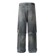 Double Layer Destructed Denim Jeans-streetwear-techwear