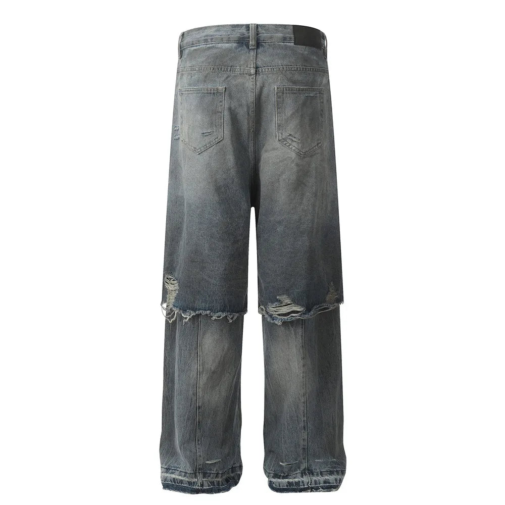 Double Layer Destructed Denim Jeans-streetwear-techwear