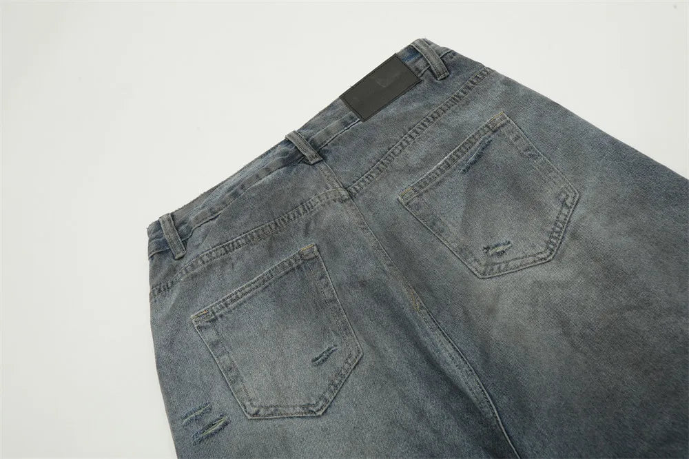 Double Layer Destructed Denim Jeans-streetwear-techwear