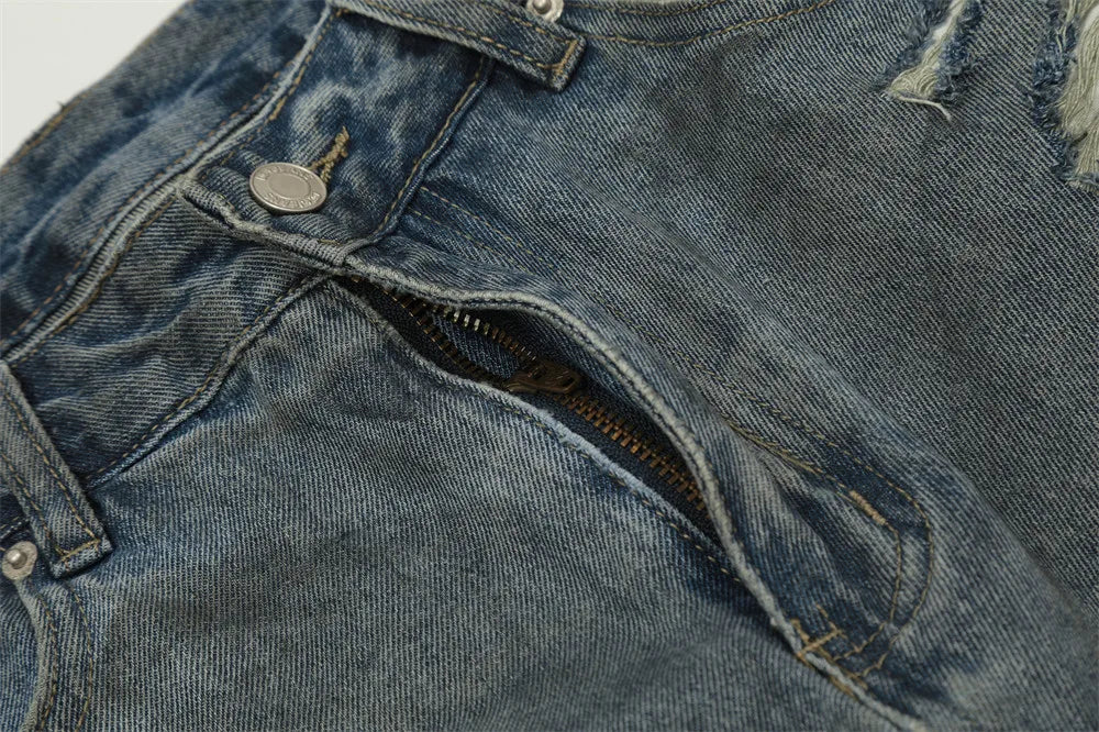 Double Layer Destructed Denim Jeans-streetwear-techwear