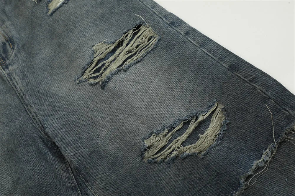 Double Layer Destructed Denim Jeans-streetwear-techwear