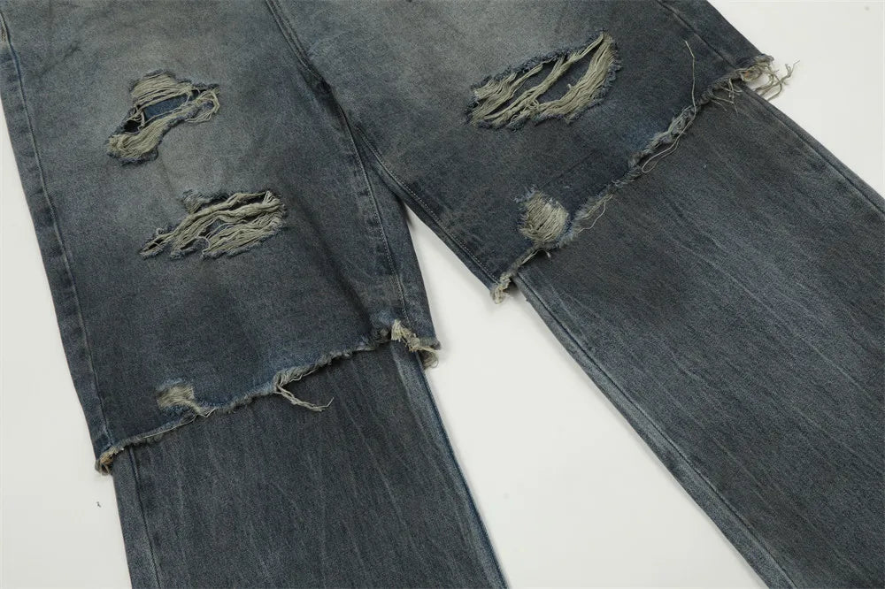 Double Layer Destructed Denim Jeans-streetwear-techwear